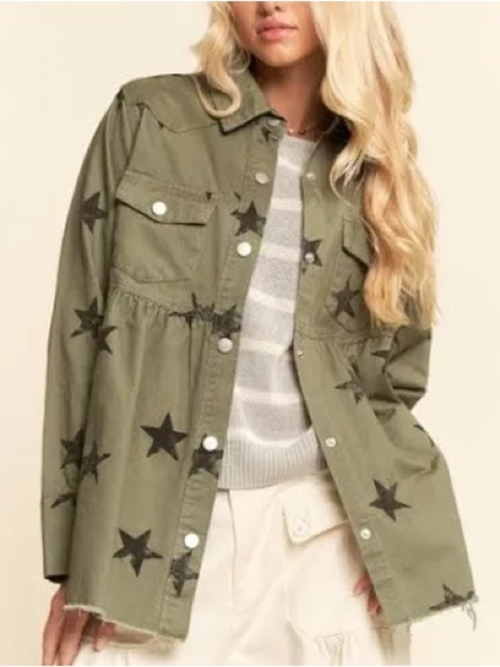 Stars Baby Doll Jacket" in olive small